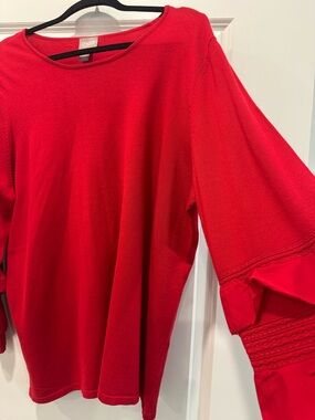 Chico's Vibrant Red Ruffle-Sleeve Long Sweater